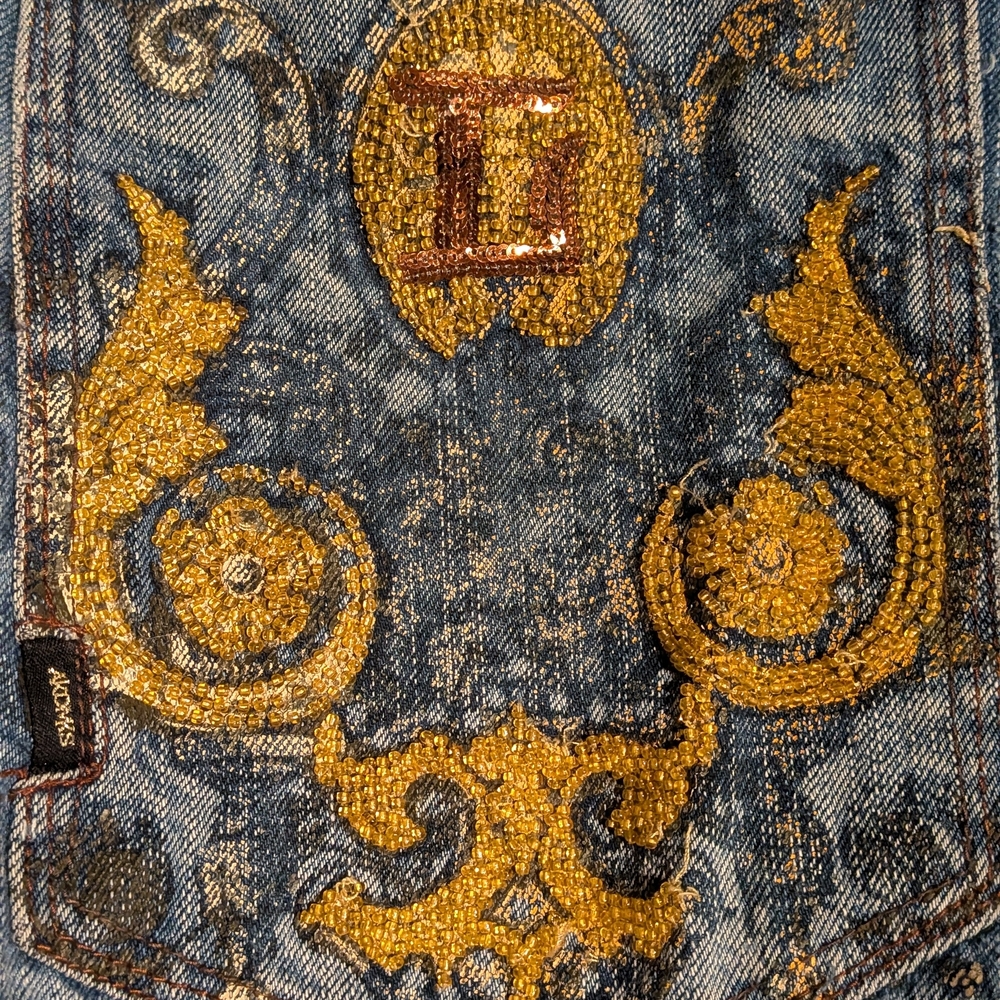 Akademiks Jeans Mens 34 Y2K Baggy Distressed Beaded Embroidered Hip Hop Denim - Picture 8 of 16